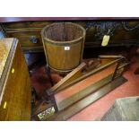 Mahogany overmantel mirror with shelf and tile inserts along with a circular mahogany planter stand