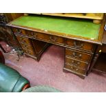 Twin pedestal leather tooled top compact writing desk