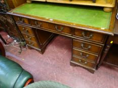 Twin pedestal leather tooled top compact writing desk