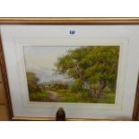 W G HUGHES watercolour - rural scene with wooded track and stile, titled 'Bromborough, Cheshire',