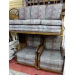 Walnut Bergere three piece suite