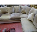Large mink velvet corner sofa with cushions and removable covers