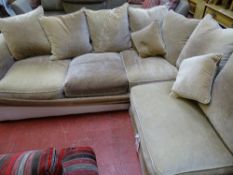 Large mink velvet corner sofa with cushions and removable covers