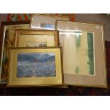 Group of framed watercolours and prints, various artists