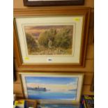 G A SHORT framed watercolour - huntsman and his dog, plus one other of a Mediterranean scene