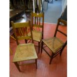 Parcel of three cane seat chairs