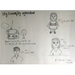 ELIS JAMES pen on paper - entitled 'My House / Fy Nghartref' with self-portrait and family with a
