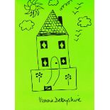 VICTORIA DERBYSHIRE pen on paper - drawing of house in the form of a propelled rocket, signed, 29