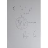 PROF. BRIAN COX pen on paper - doodle-diagram with the scientist's house featuring on top of the