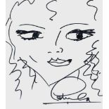 PETULA CLARK pen on paper - a good caricature self-portrait doodle, signed, 29 x 20cms