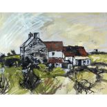 GWILYM PRICHARD (1931-2015) mixed media - untitled, Welsh cottage in a landscape, signed, 34