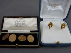 TWO PAIRS OF GENT'S NINE CARAT GOLD CUFFLINKS, two having chased floral decoration, the other in the