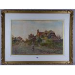 G BEDFORD watercolour - young girl with basket walking through a country village, signed, 34 x 52