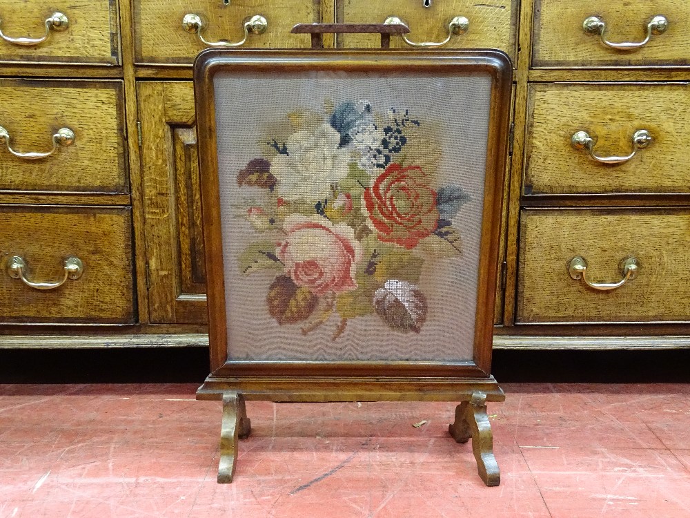 A PAIR OF VINTAGE OAK SIDE CHAIRS & one other and a mahogany framed bead and needlework - Image 4 of 4