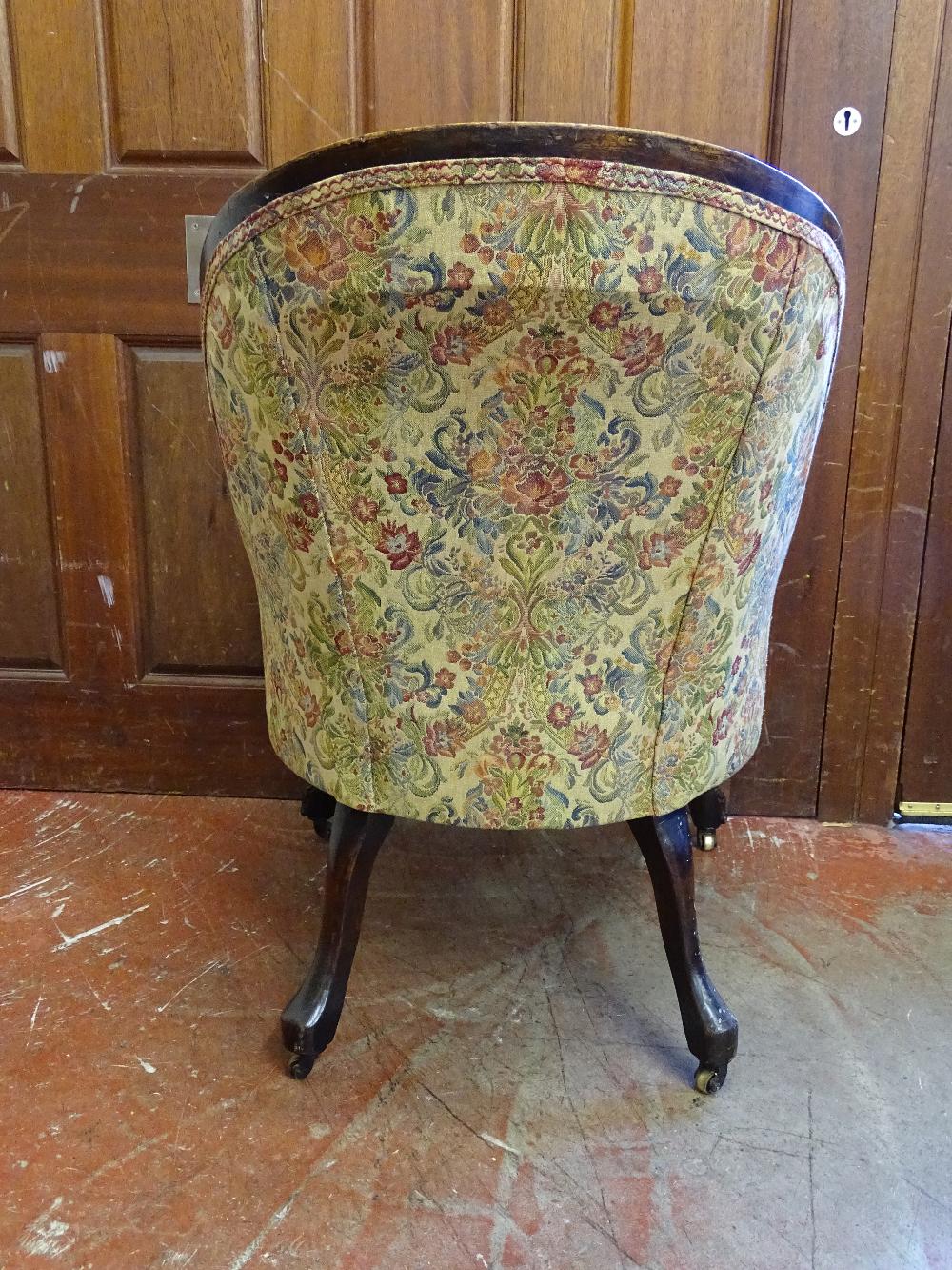 A VICTORIAN CARVED WALNUT SALON CHAIR with button back upholstery, 85.5 cms high, 58 cms wide, 48 - Image 3 of 3