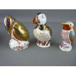 THREE ROYAL CROWN DERBY PAPERWEIGHTS, 'Puffin' numeral marked LX, a small humming type bird, both