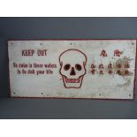 AN INTERESTING HONG KONG CAST ALUMINIUM DANGER SIGN, white with red highlighting 'Keep Out, to