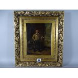 ENGLISH SCHOOL early unattributed oil on canvas - man smoking a clay pipe, his ale tankard on a