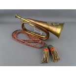 A COPPER & BRASS ROYAL WELCH FUSILIERS MILITARY BUGLE with tasselled cord 'Royal Welch Fusiliers