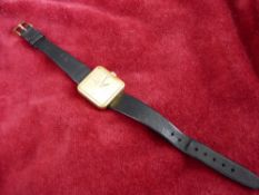 A VINTAGE OMEGA DEVILLE GOLD PLATED WRISTWATCH with leather strap, no. 5110381, stamped 'A B',