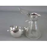 A SILVER MOUNTED CONICAL GLASS WHISKY TOT and a Topazio of Portugal bowl shaped measure, the tot