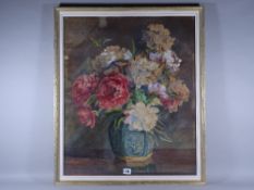E S ROBERTSON watercolour - still life, flowers in an Oriental vase, signed and dated 1918, 66 x