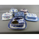 SIX VICTORIAN BLUE & WHITE SARDINE DISHES, various measurements and conditions