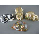 FOUR ROYAL CROWN DERBY PAPERWEIGHTS, 'Cat Nip Kitten', 'Misty' and 'Cottage Garden Cat', all gold