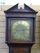 AN EARLY 19th CENTURY BRASS DIAL OAK LONGCASE CLOCK, the 13 ins dial marked Henry Jones, twin weight
