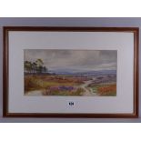 JOHN H TYSON watercolour - peaceful heathland scene with distant hills, signed, 17 x 35.5 cms