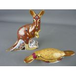 TWO ROYAL CROWN DERBY PAPERWEIGHTS, 'Kangaroo', gold stopper and 'Duck Billed Platypus', gold