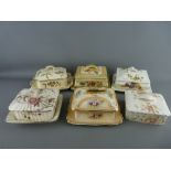 SIX VICTORIAN FLORAL DECORATED SARDINE DISHES, various measurements and conditions