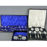QUANTITY OF SILVER SPOONS & SUGAR TONGS, various hallmarks, a cased set of fruit spoons, Sheffield