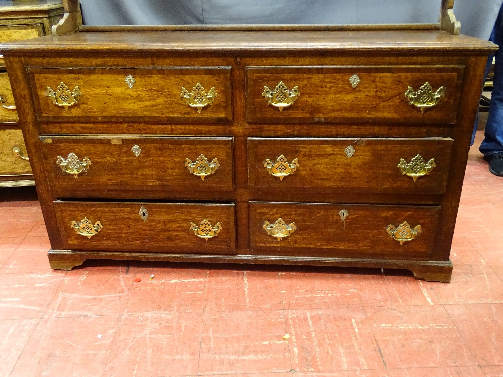 AN ANTIQUE CONVERTED MULE CHEST/DRESSER, the base having six opening drawers with pierced brass - Image 2 of 3