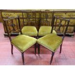 A SET OF FOUR LATE VICTORIAN INLAID ROSEWOOD SALON CHAIRS with floral detailed central splat and top