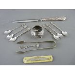 A QUANTITY OF SMALL SILVER to include six spoons stamped 900, a letter knife with King's pattern