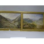 ALAN FORD oils on board, a pair - mountain valleys with distant lakes, both signed and dated 1921,