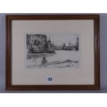 JAMES ABBOTT McNEILL WHISTLER etching - Eagle Wharf with numerous boats & seated figure on a barge