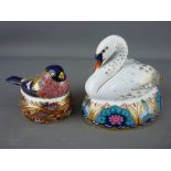 TWO ROYAL CROWN DERBY PAPERWEIGHTS, 'Swan Nesting', gold stopper and 'Bullfinch Nesting', gold
