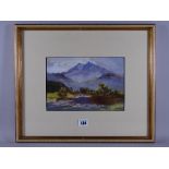 ALFRED OLIVER watercolour - landscape scene with misty Moel Siabod, 17 x 25 cms