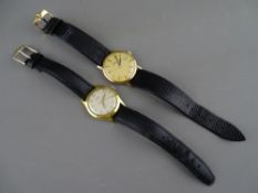 A NINE CARAT GOLD CASED OMEGA GENT'S WRISTWATCH and a vintage gold colour Nerix Sport, both with
