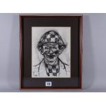 KAREL LEK colourwash - head and shoulders of a jovial smiling clown, signed in full, 26 x 20 cms