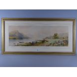 T SEYMOUR watercolour - Highland lake scene with yachts and fishermen with boat on the shore,