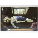 ENGLISH SCHOOL oil on canvas, unframed - 'The Death of Chatterton', 56 x 88 cms (several repair