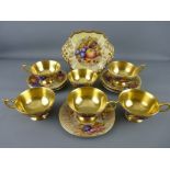 FOURTEEN PIECES OF AYNSLEY 'GOLD ORCHARD FRUITS' TEAWARE comprising six cups with gilt lined