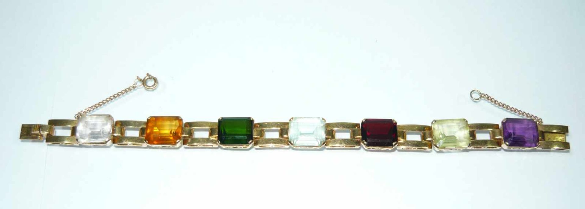 Exklusives Edelsteinarmband. 585er GG. Gew. ca. 31,3 g. Exclusive gem stone bracelet. 585 GG. Weigh. - Bild 2 aus 2
