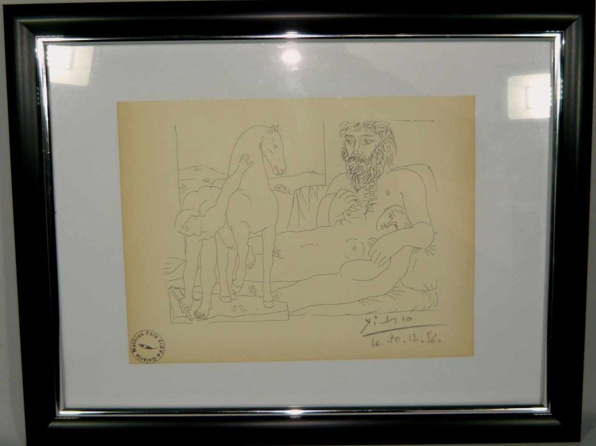 Pablo Picasso (*1881, Malaga - 1973, Mougins). "Der Bildhauer und seine Muse". Photolithografie.