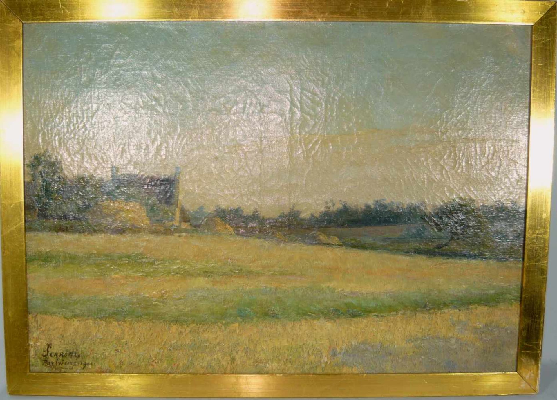 Scaroni u. andere. Paar Gemälde von sommerlichen Landschaften mit Heugarben. Öl/LW. Sign. u. li.