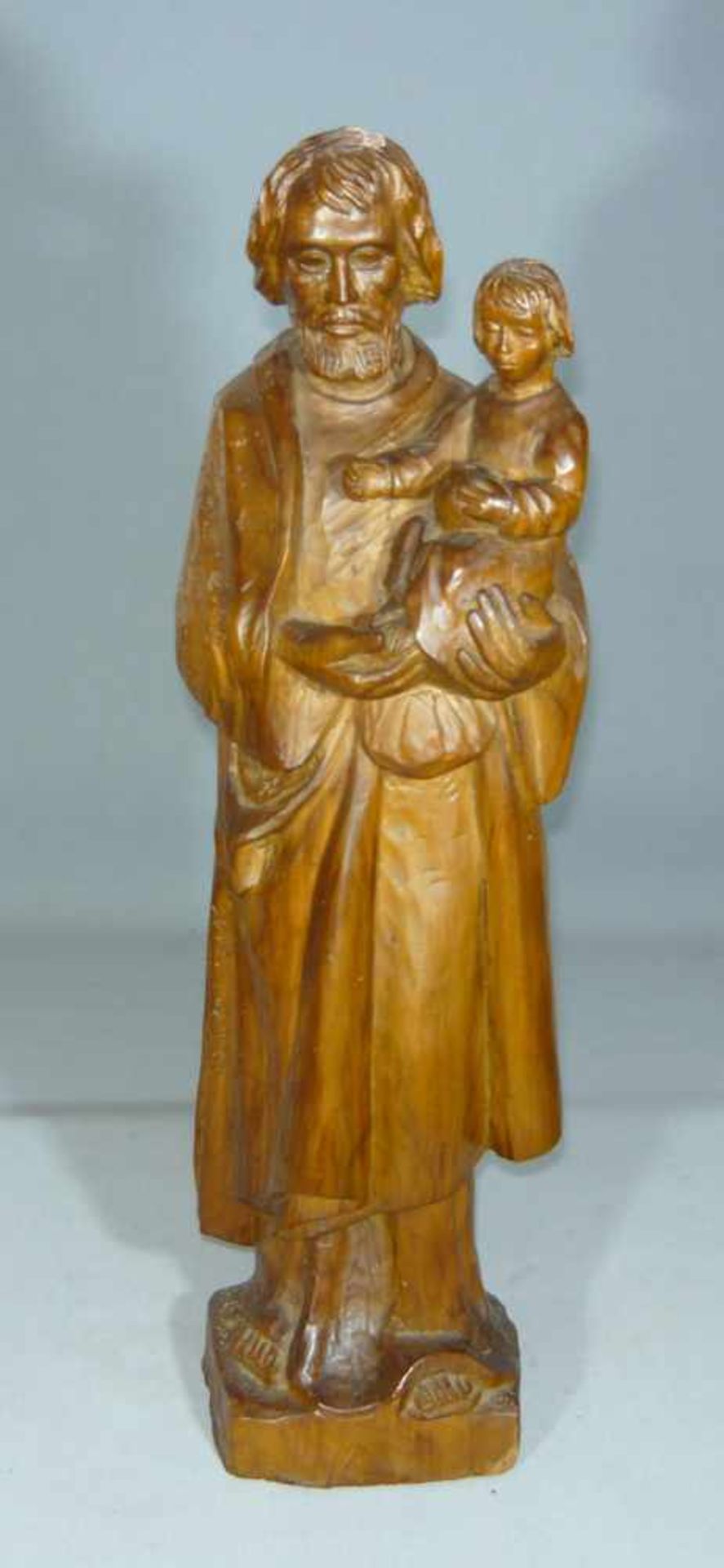 Figur des heiligen Christophorus mit Jesuskind. Holz, handgeschnitzt. Aus vergangenen Tagen. H.