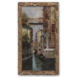 Italien, 2. H. 19. Jh.Ansicht von Venedig. Öl/Lwd., auf Karton. H: 23 x12,2 cm. Floraler Stuckrahmen